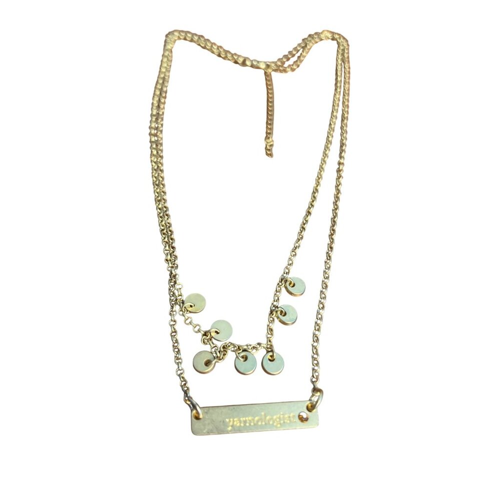 Yarnologist Gold Tone Necklace Disc Charms Rhinestone Accent Layer Multi Chain